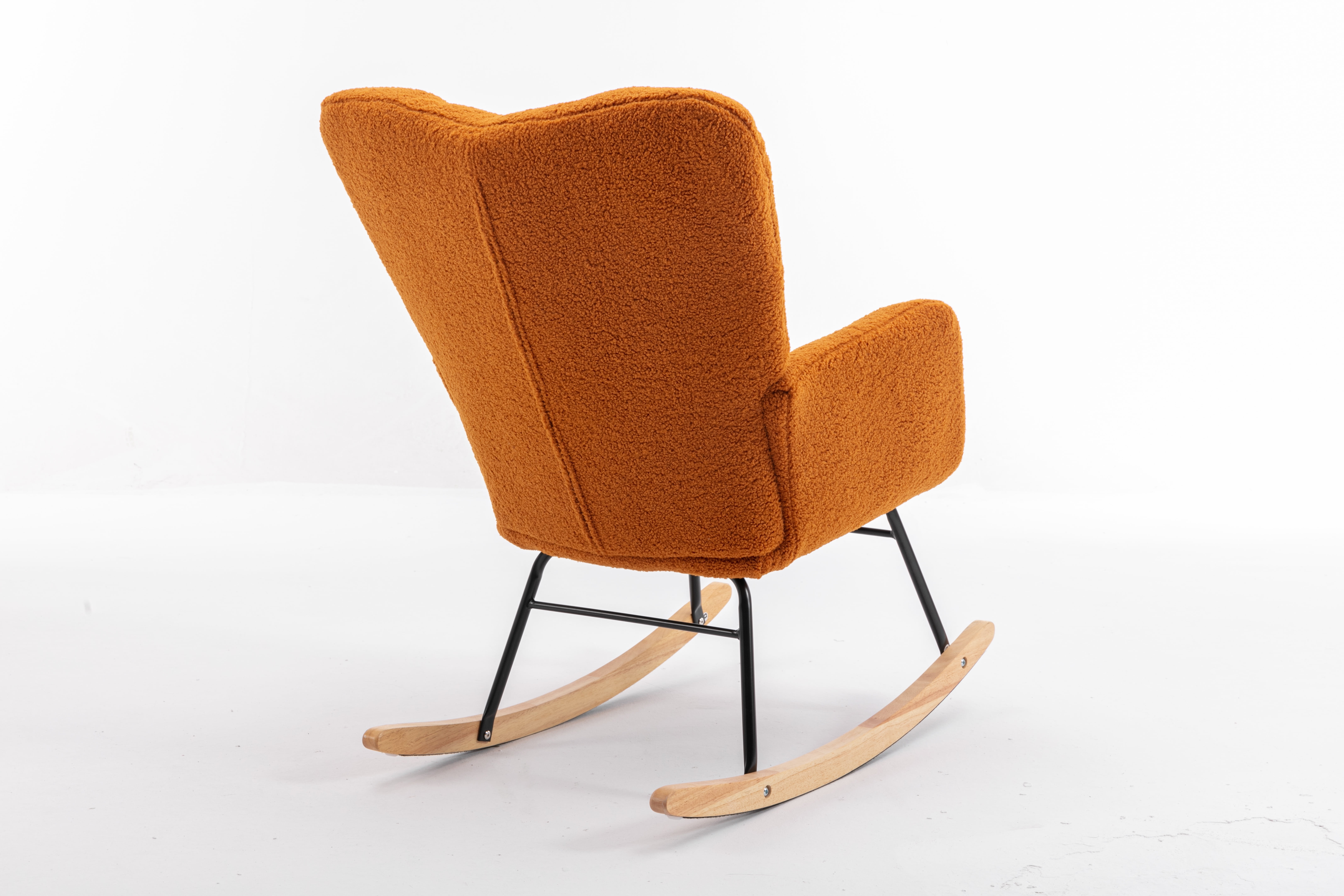 Teddy Fabric Rocking Chair, Nursery Glider with Solid Wood Rocking Base and Sturdy Metal Frame, Comfortable Seat for Nursery and Living Room, Caramel