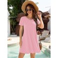 thumbnail image 3 of Chiclily Women's Summer Dress Pink Wavy Stripe 2XL Casual Short Sleeve V Neck T Shirt Dresses with Pockets, 3 of 6