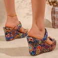 thumbnail image 5 of Rokment Ethnic Platform Wedge Slides Sandals for Women Bohemian Beach Casual Leopard Slip on Chunky Heels Open Back Dress Slippers Multicolour Size 10.5, 5 of 7