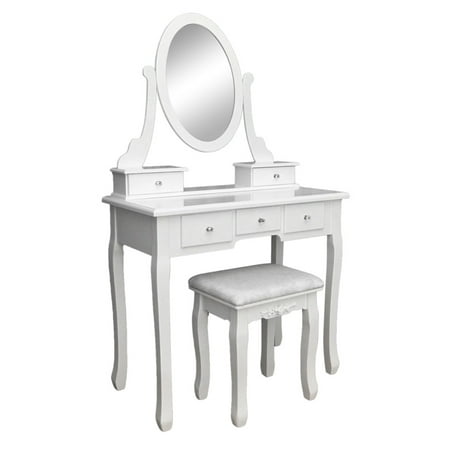 Hot Sale 2019 360° Rotation Single Mirror 5 Drawers Dressing Table White Makeup Table with Mirror