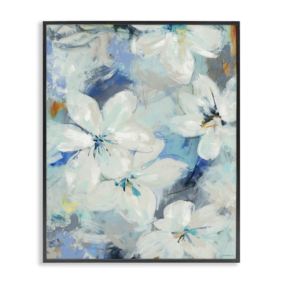 Stupell Industries Contemporary White Flowers Abstract Blue Detailing Black Framed Giclee Art, 11 x 14, by Liz Jardine