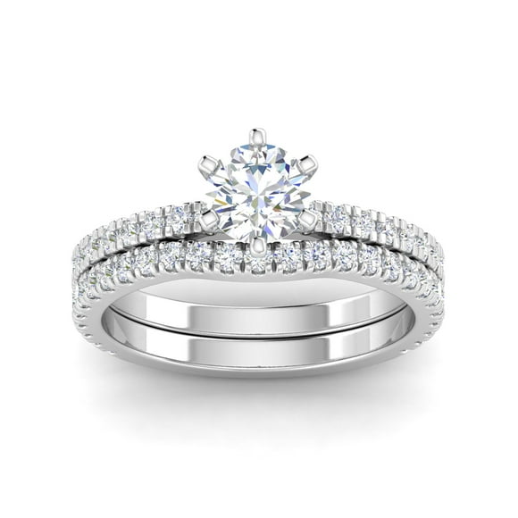 Certifié 1 3/8 Carat TW Diamond Solitaire Ensemble de Bagues de Fiançailles en Or Blanc 14k (H-I, I2)
