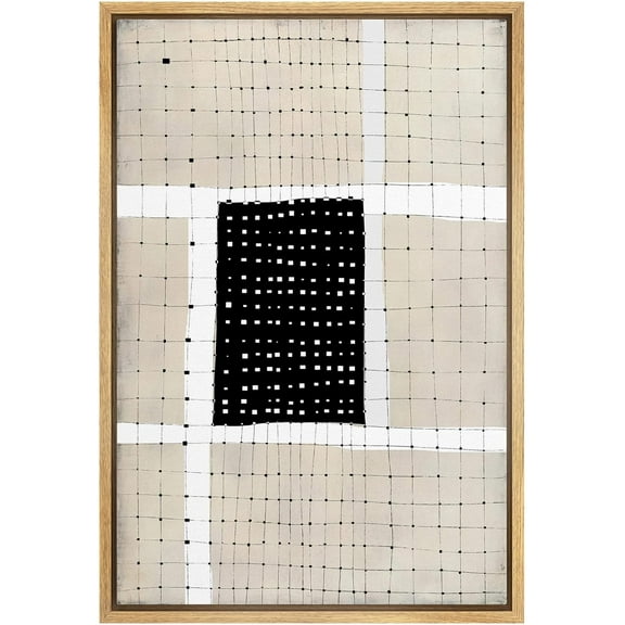 IDEA4WALL Framed Canvas Wall Art Minimal Retro Vintage Black Tan Grid Color Blocks Modern Art Nordic Colorful Abstract Print Contemporary for Living Room, Bedroom, Office - Natural 24"x36"