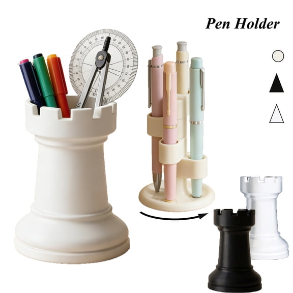 PoyoKee Pen Holder for Desk, 360 Rotating Pencil Holder, 4 Slot ABS Rotatable Desk Organizer for Pen, 4.2" x 2.8" Office Supplies for Classroom, Beige