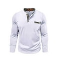 thumbnail image 3 of ZCFZJW Men's Long Sleeve Polo Shirt Casual Plaid Patchwork Dress Button Polo T Shirt with Pocket Basic Lightweight Collared Golf Shirt White L, 3 of 8