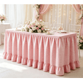 thumbnail image 5 of Light Pink Checkered Ruffled Table Skirt, Detachable Wrap‑Around Table Curtain With Fastener Tape, Under‑Table Concealment Cover For Wedding Banquet, Buffet, Party, Podium Decoration (Light Pink), 5 of 6