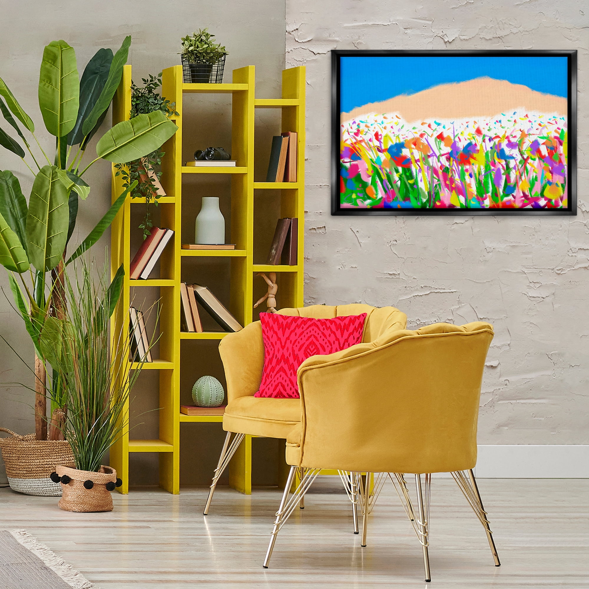 Stupell Industries Joyful Landscape Abstraction Landscape Painting Black Floater Framed Canvas Art Print Wall Art, 31 x 21