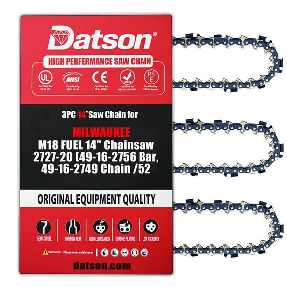 3Pcs 14 Inch Chainsaw Chain 3/8" LP Pitch .043" Gauge 52 Drive Links for MILWAUKEE ：M18 FUEL 14" Chainsaw 2727-20 (49-16-2756 Bar, 49-16-2749 Chain /52 Drive Links)