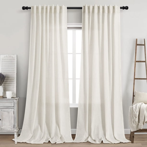 Juego de cortinas Nanspring de lino color crema, 260 cm de largo, 2 paneles