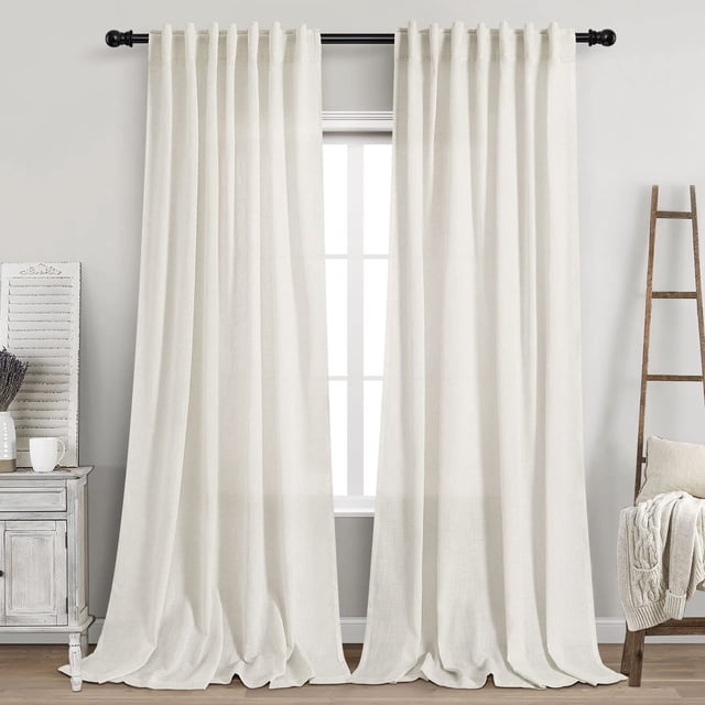Cortinas Nanspring de lino semitransparente, extra largas, 300 cm, color crema
