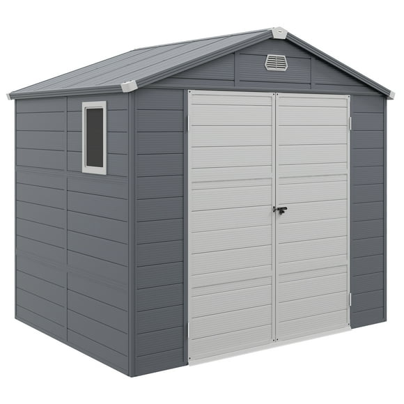 Outsunny 8' x 6' Garden Storage Shed w/ Latch Door, Air Vents, PP, Grey