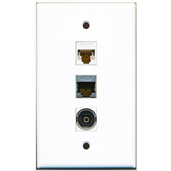RiteAV - 1 Port Shielded Cat6 Ethernet and 1 Port Toslink and 1 Port Cat6 Ethernet White Wall Plate