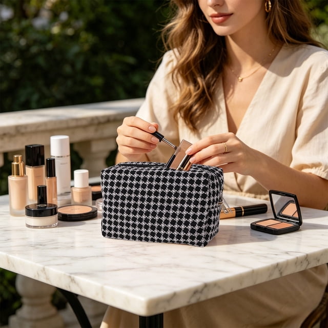 Neceser de Maquillaje con Cremallera – Organizador de Cosméticos para Viajes, Hogar y Oficina – Neceser de Nailon para Pintalabios, Accesorios y Pequeños Artículos Esenciales