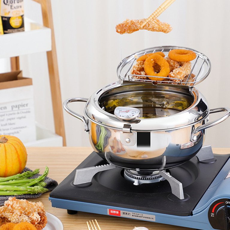 Kitchen deep frying pot with lid and thermometer non stick tempura deep  fryer stainless steel french fries fryer pan