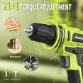 thumbnail image 6 of Pulituo 20V Cordless Drill Driver Kit, Home Tool Set with 20V Lithium-Ion Drill, 119PCS All-Purpose Kit, 21+1 Torque, 2-Speed, DIY & Home Repairs(green), 6 of 9