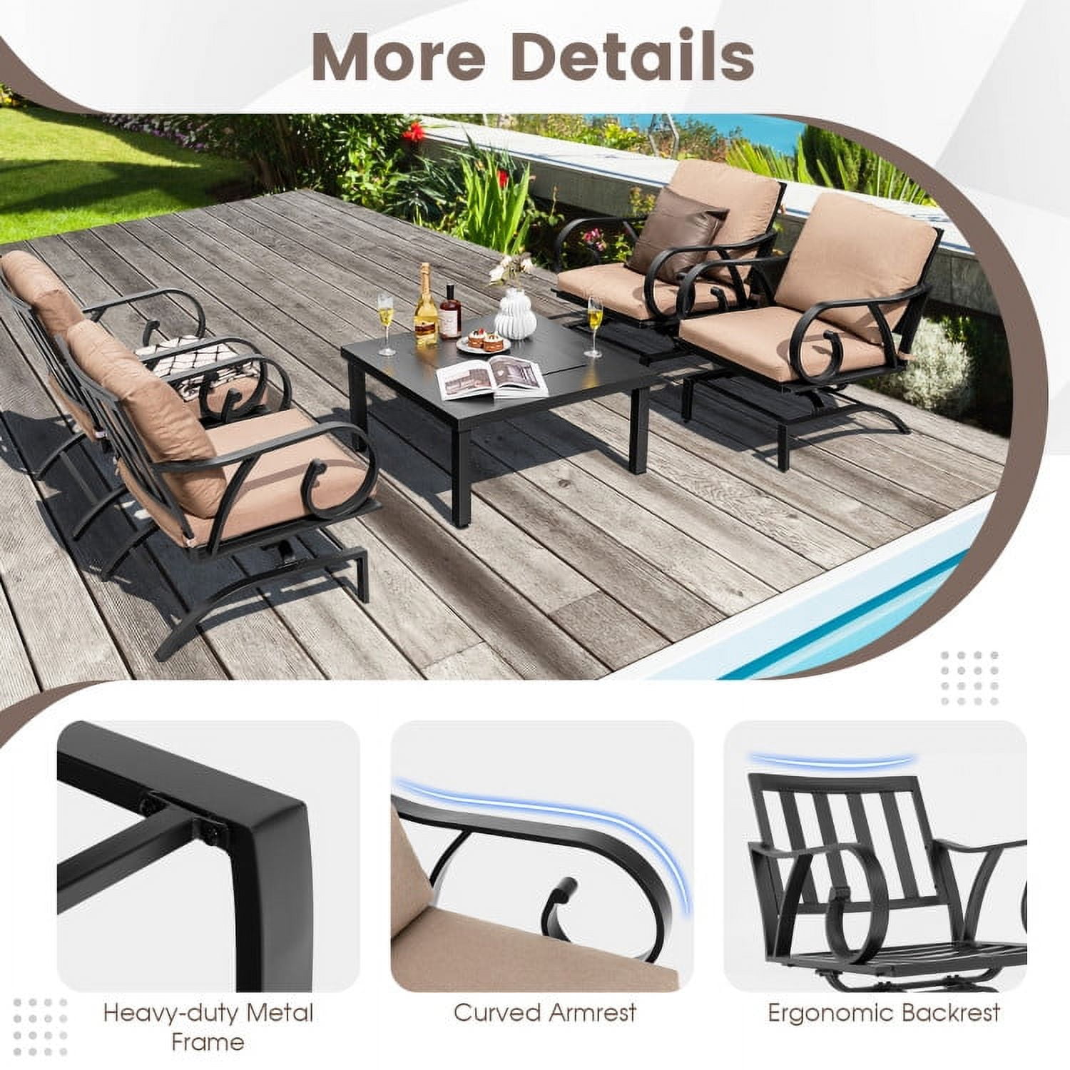 Aimee Lii 5 Pieces Patio Rocking Chairs Set, Outdoor Patio Furniture Set with 4-in-1 Fire Pit Table and Fire Poker Aimee Lii 5 Pieces Patio Rocking Chairs Set, Outdoor Patio Furniture Set with 4-in-1 Fire Pit Table and Fire Poker