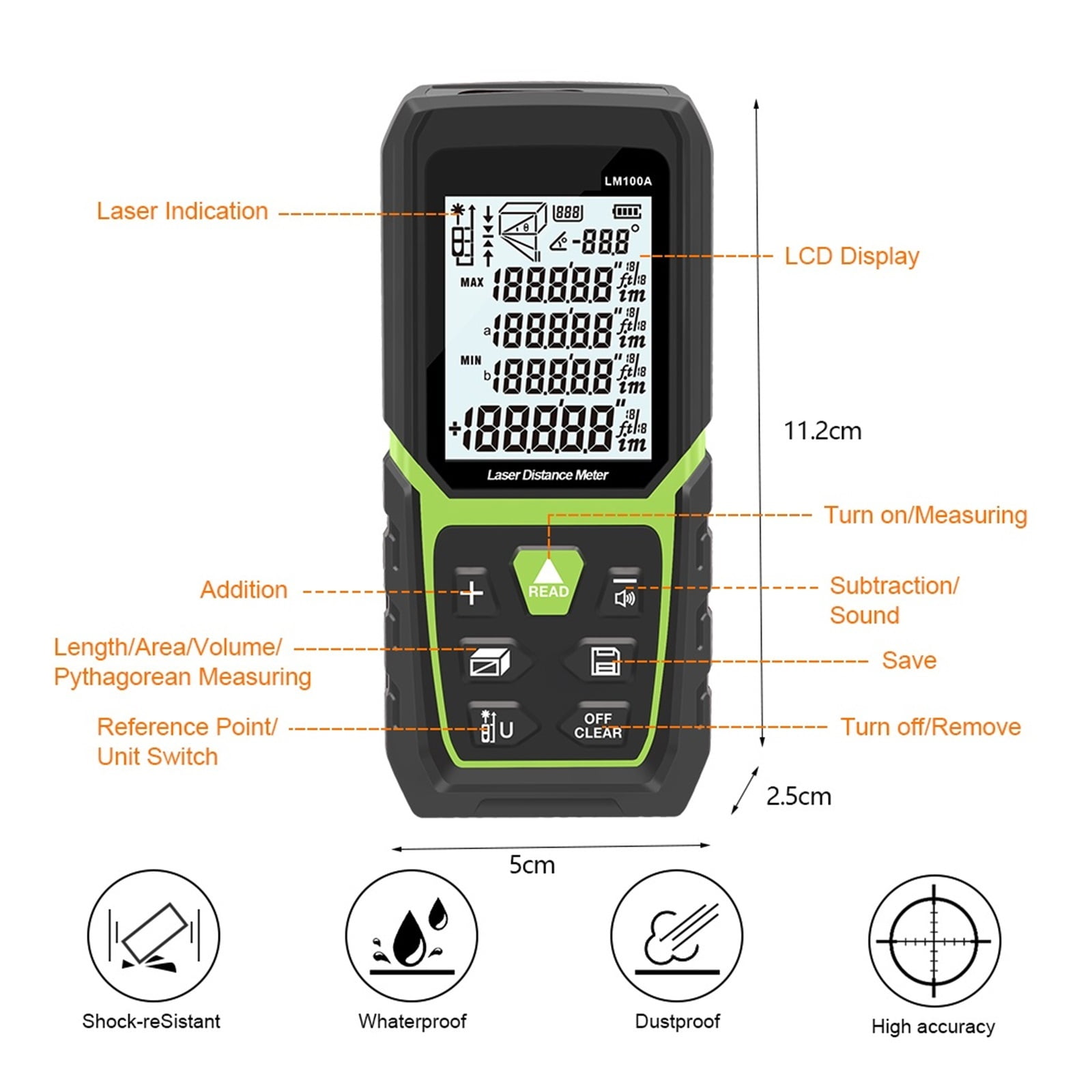 Ranfinder Distance Meter 50M 100M 120M Tape Ran Finder Build Measure Device Ruler Test Tool