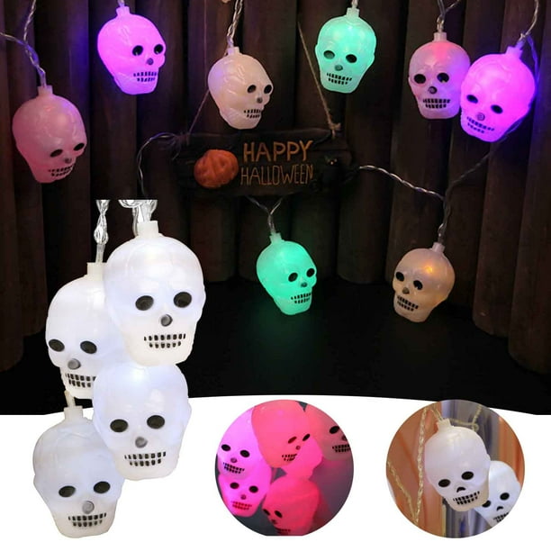 Xihbxyly Guirnalda de Luces de Calavera para Halloween, Decoración de Esqueleto Espeluznante, Luces Led Intermitentes, Impermeable, Funciona con Pilas, para Uso En Interiores y Exteriores, Ideal para