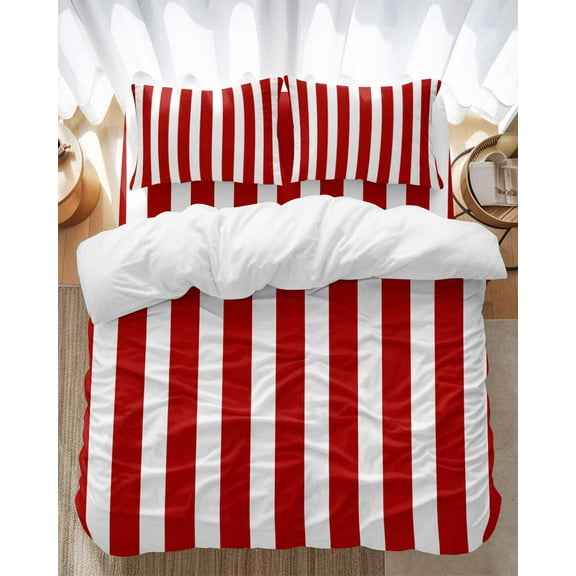 Red and Bedding Duvet Cover Set Twin Size 4 Pieces White Striped Geometric Soft Twill Plush Quilt Cover, Include 1 Duvet Cover 1 Flat Sheet And 2 Pillow