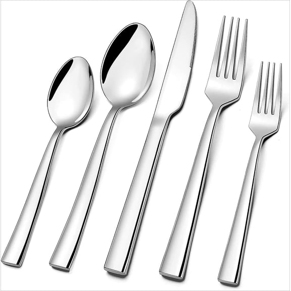 10-Piece Stainless Steel Flatware Set for 2, Silverware Cutlery with Square Edge Design, Includes Knives Forks Spoons, Mirror Polished Dishwasher Safe Tableware for Home Hotel