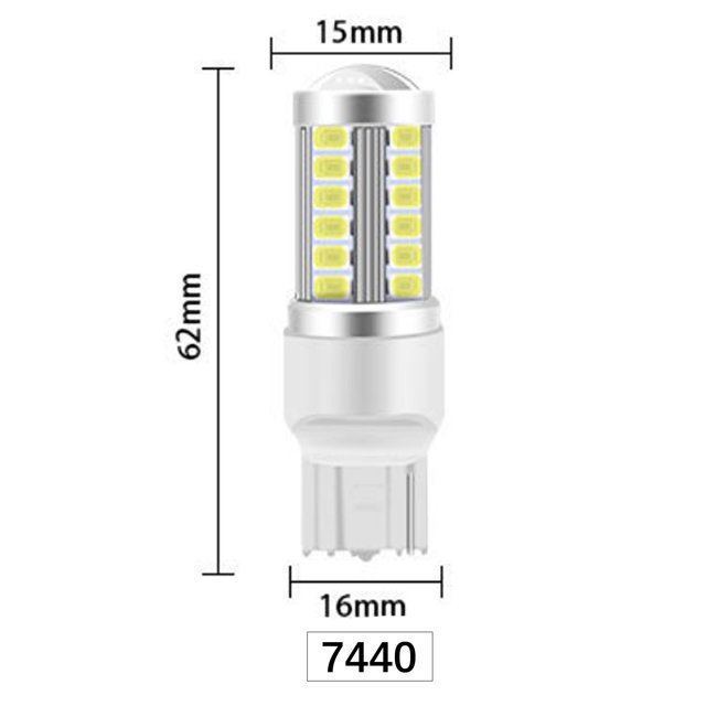 T20-7440 White Light Car LED Bulbs – Reverse, Driving, Turn Signal, and Brake Lights (2 pcs)
