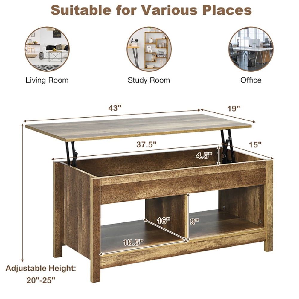 Finihen Coffee Table, Lift Top Coffee Table with Hidden Storage Compartment and Lower Shelf, for Study Room, Oak Finihen Coffee Table, Lift Top Coffee Table with Hidden Storage Compartment and Lower Shelf, for Study Room, Oak