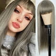 thumbnail image 2 of Dengmore 25.6 Inch Gray Long Straight Wig with Bangs Synthetic Hair Wigs for Women Natural Replacement Wigs Premium Soft Wig for Daily Cosplay Party Valentines Play Costume, 2 of 8