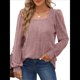 thumbnail image 1 of Camisas Tipo Túnica para Mujer, Camisas Holgadas de Larga, Camisas de Cuello Cuadrado Rosa M, 1 of 8
