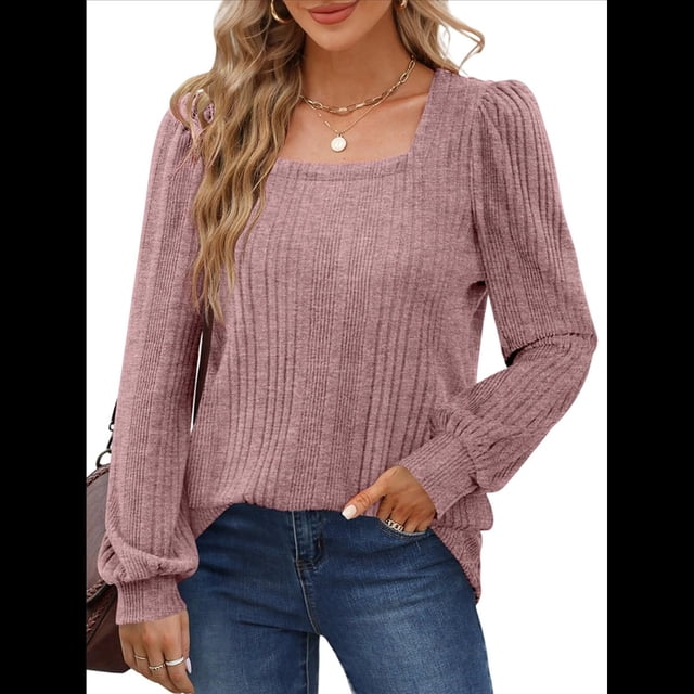 Camisas Tipo Túnica para Mujer, Camisas Holgadas de Larga, Camisas de Cuello Cuadrado Rosa M