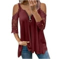 thumbnail image 2 of ZKCCNUK Women Casual Lace Half Sleeve锛?Neck Zipper Hollow Out T-Shirt Blouse Tops Summer Plus Size Tops 2026, 2 of 6