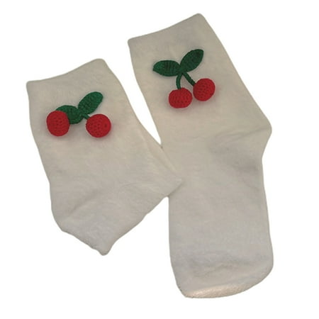 

Women Girls Winter Warm Furry Plush Slipper Socks Harajuku Lolita Kawaii Strawberry Cherry Bow Fuzzy Velvet Hosiery