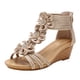 thumbnail image 4 of Sandalias de estilo étnico Tacón de cuña para mujer Zapatos romanos de flores de verano a juego con parte inferior gruesa, 4 of 4