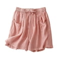 thumbnail image 2 of asjyhkr Womens Shorts Linen with Pockets Drawstring Elastic Waist Lightweight Breathable Home Lounge Pajama Shorts, 2 of 3