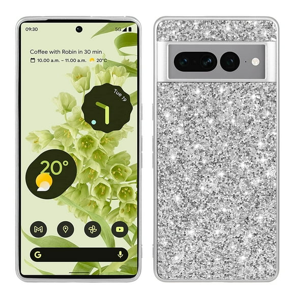 Cowithday for Google Pixel 8 Phone Case, Glitter Sparkle Bling Shiny Diamond Slim Shockproof Soft TPU Silicone Anti-Slip Protective Case Cover for Women Girls for Google Pixel 8 5G (6.2"), Silver