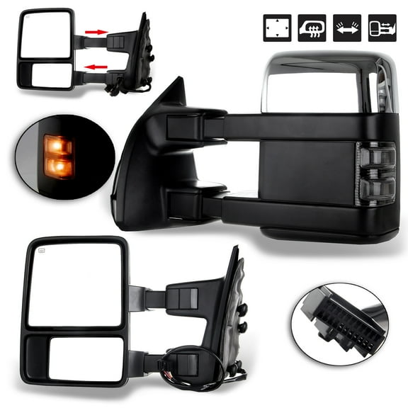 ECCPP Tow Mirrors Towing Mirrors Compatible with 2008-2016 for Ford for F250 for F350 for F450 for F550 Super Duty with Left Right Side Power Control Heat Turn Signal Light with with Chrome Housing