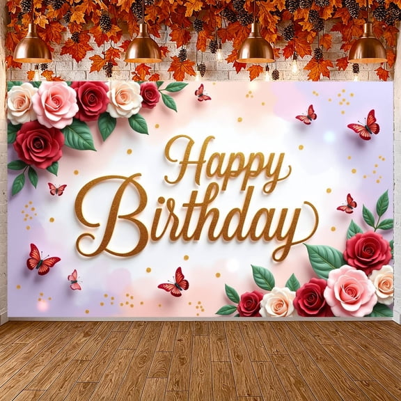 Rainbow Design Banner Star Decorated Birthday Party Display Colorful Balloons Floral Accents Party Celebration Backdrop for Birthday Parties Kids Celebrations Photo Backdrops