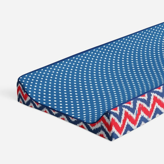 Bacati - Mix N Match Chevron/Dots Navy/Red Boys Quilted Changing Pad Cover