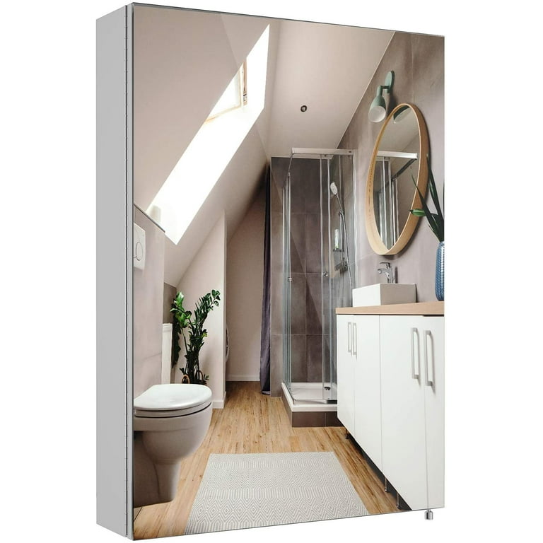 Homfa Medicine Cabinet, Wall Mount Mirror Cabinet with Door & Shelves for  Bathroom, White 