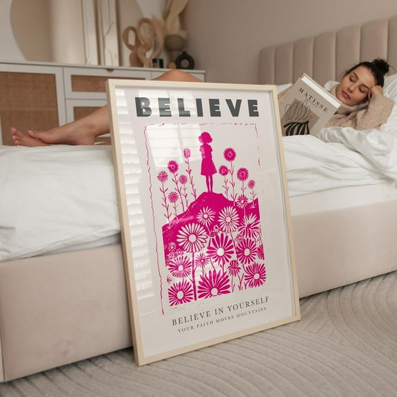 Believe In Yourself Wall Art, Pink Wall Art, Girly Wall Art, College Dorm Room Print, Motivational Wall Art, Uplifting Gift For Daughter Wall Art, Modern Wall Decor, 8x12 UNFRAMED