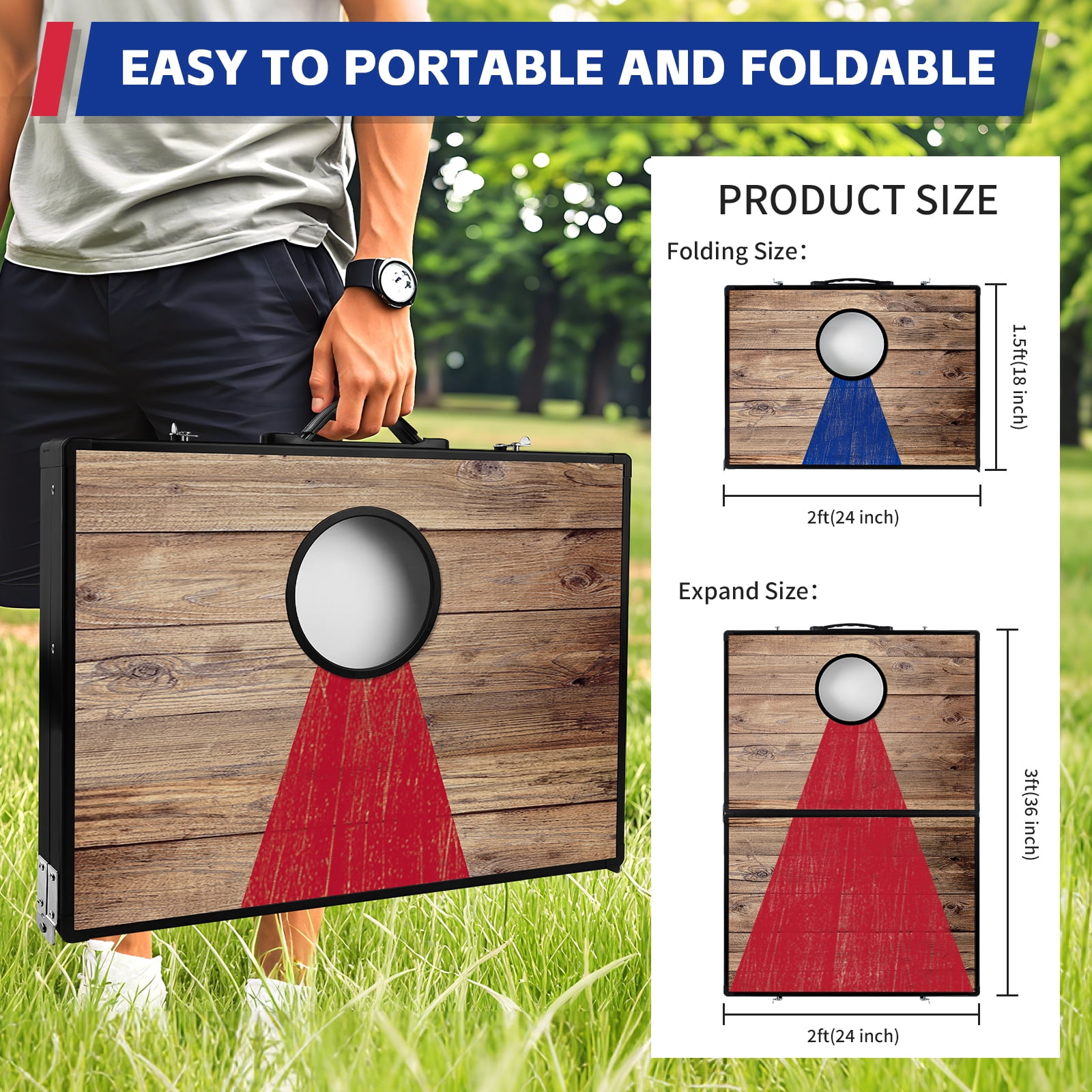 Ultra-Portable 3ft x 2ft Aluminum Alloy Cornhole Set – Foldable Lightweight Cornhole Boards with 8 All-Weather Bean Bags, Perfect for Backyard, Beach & Tailgate Parties