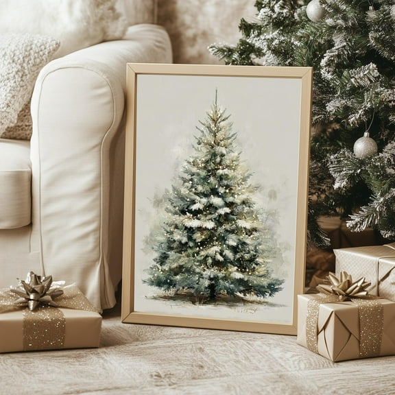MSFCON Vintage Christmas Tree Print, Christmas Decor Wall Art, Moody Natural Antique Holiday Winter Evergreen Tree Large Painting