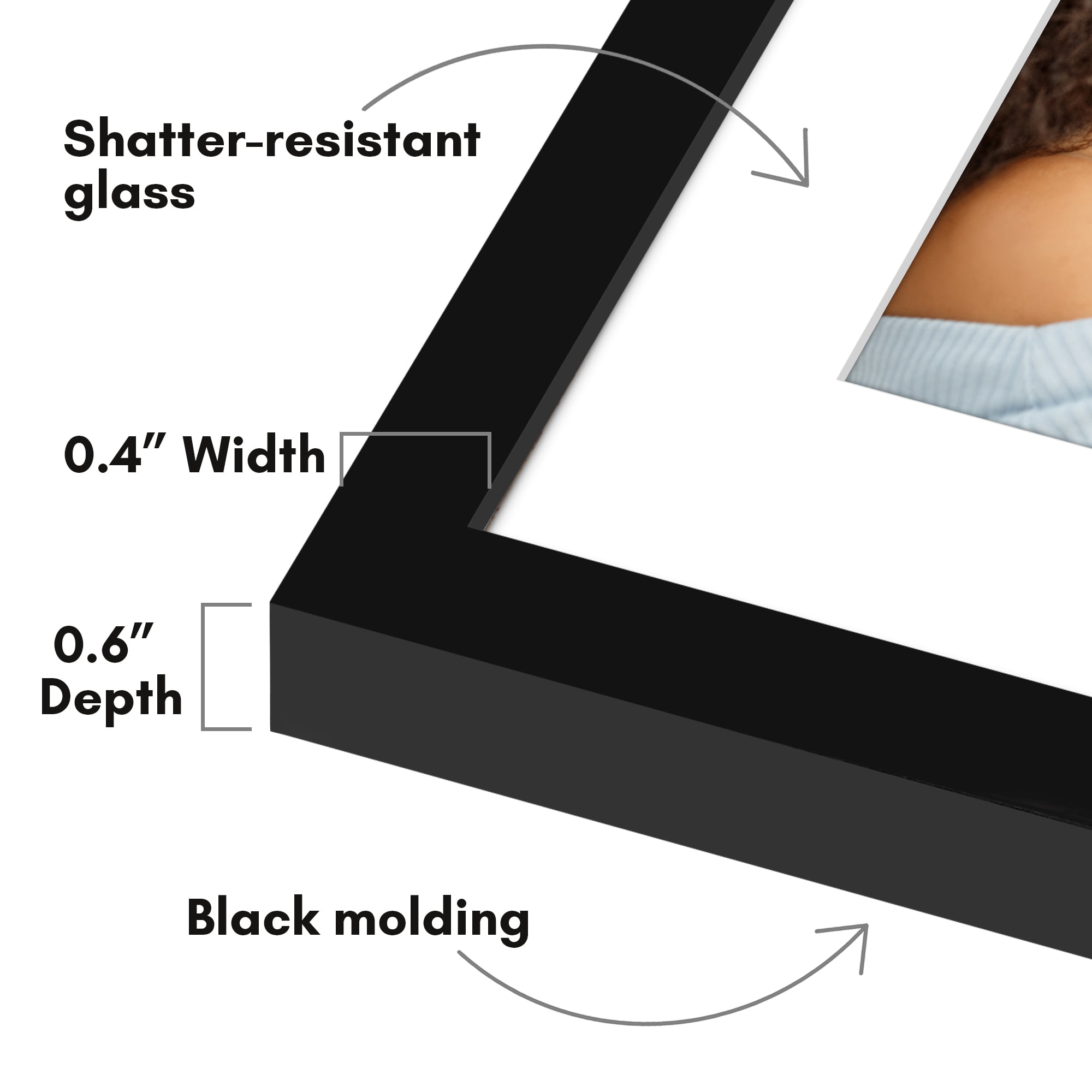 Americanflat 6x6 Picture Frame with Shatter-Resistant Glass with 4x4 Mat Display Photo Streamline - Black
