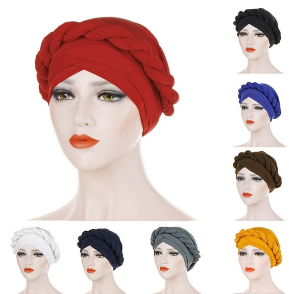 Meidiya Braid Muslim Women Turban Hat Chemo Cap Headwrap Headwear Pre-Tied Twisted Braid Hair Cover Headwrap Hats for Women Girls
