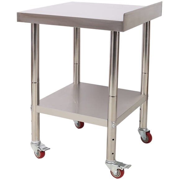 Stainless Steel Prep Table, 24 x 24 x 35‑1/2", 440lbs Capacity. Heavy‑duty commercial worktable with backsplash, adjustable undershelf and 4 casters, perfect for kitchen & restaurant use.