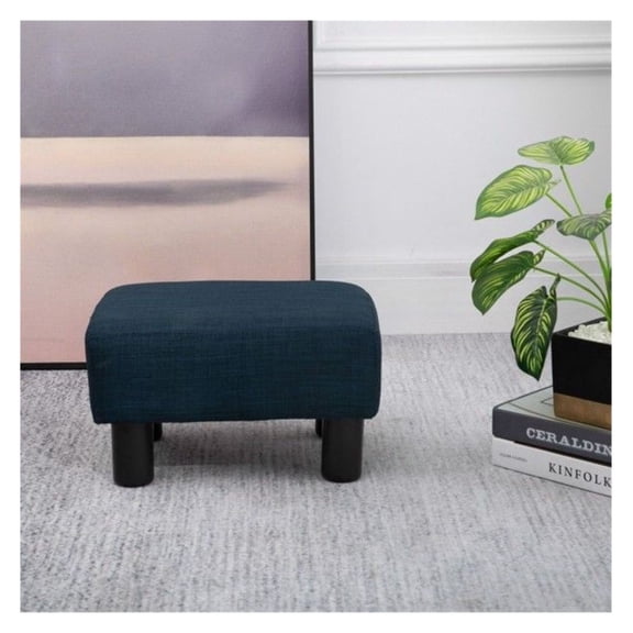 Foot Rest Ottoman, Linen Fabric Footstool - Multi-Use Seat, Coffee Table, Blue as picture