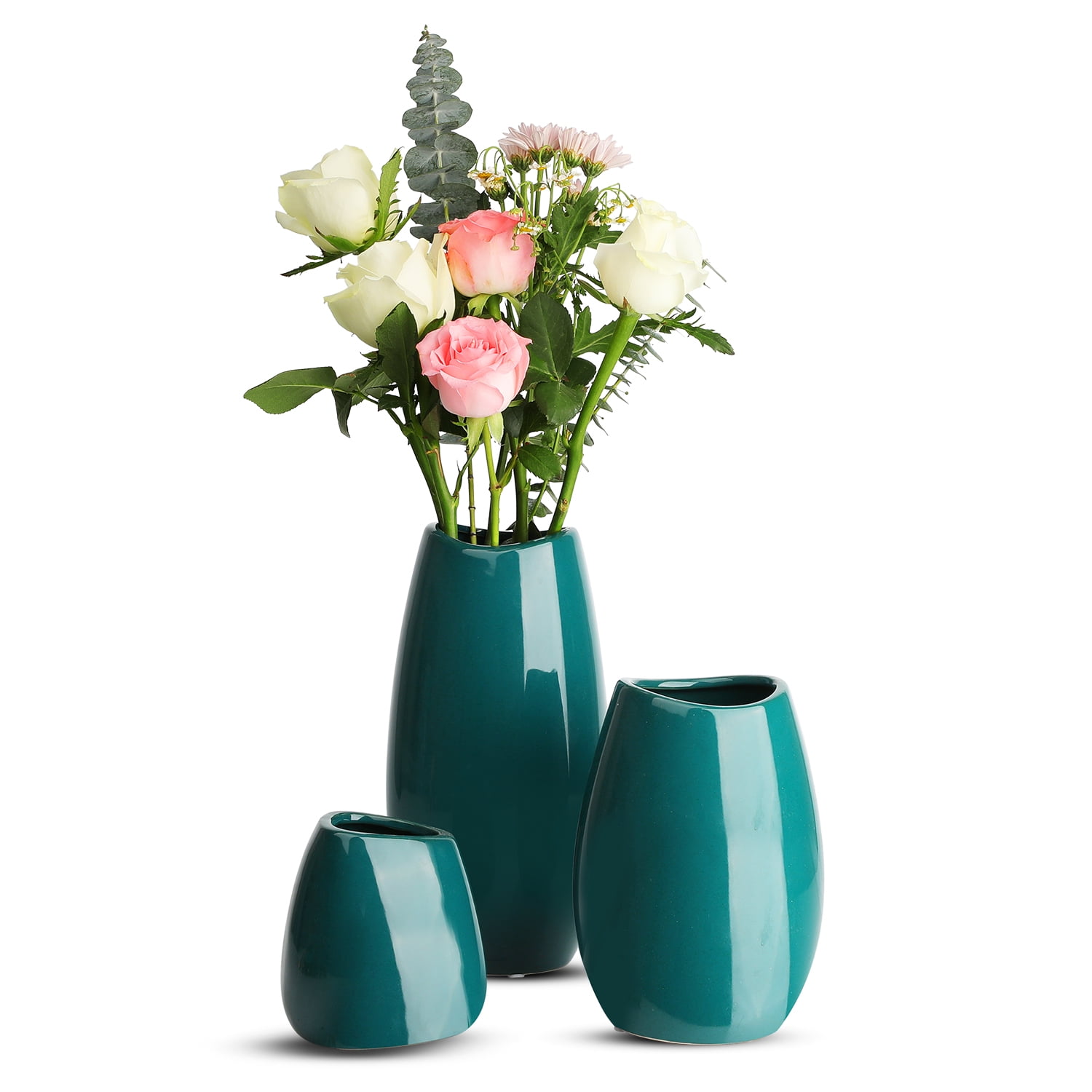 Mozing Green Flower Vase Set Modern Ceramic Vase for Home Decor