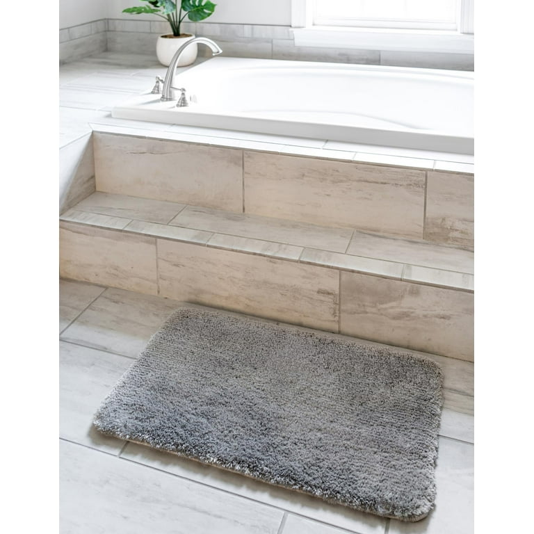 Large Gray Bathroom Rugs, 20×32 Absorbent Shaggy Shower Mat, Microfiber  Bath Mats for Bathroom, Luxury Bathroom Floor Mats Rubber Back