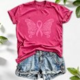 thumbnail image 2 of Womens Basic T Shirt Crew Neck Butterfly Ribbon Print Casual Short Sleeve Summer Fashion Tee Workout Shirts Tops, 2 of 3