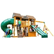 KidKraft Adventure Bend Wooden Swing Set / Playset with Slides, Rock Wall and Bench