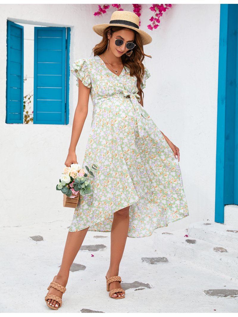 maternity dress summer Angel Lina Palm Leaf Twist Front Maternity this casual maternity dress is a comfy and cute option for your pregnancy Yesfashion Women's Maternity Smocked Fly